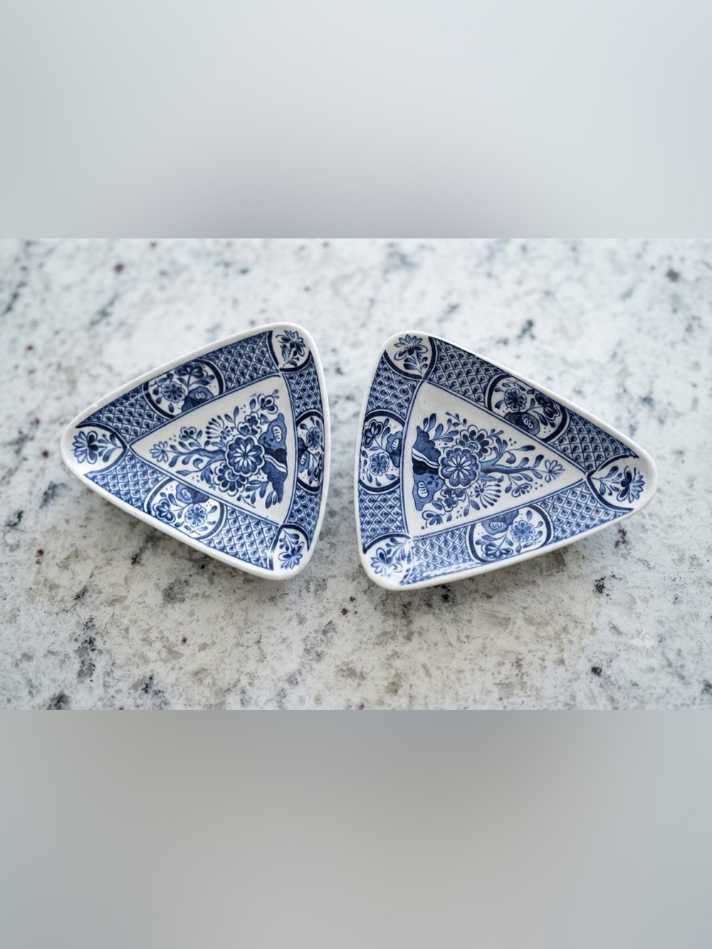 Vintage Petrus Regout Delft Maastricht Triangular Dishes - Set of 2